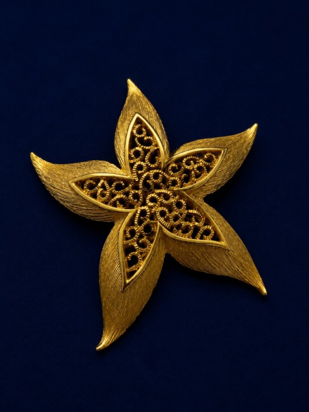 Vintage Oversized Gold Tone Flower Brooch 6" Statement Filigree Floral Pin